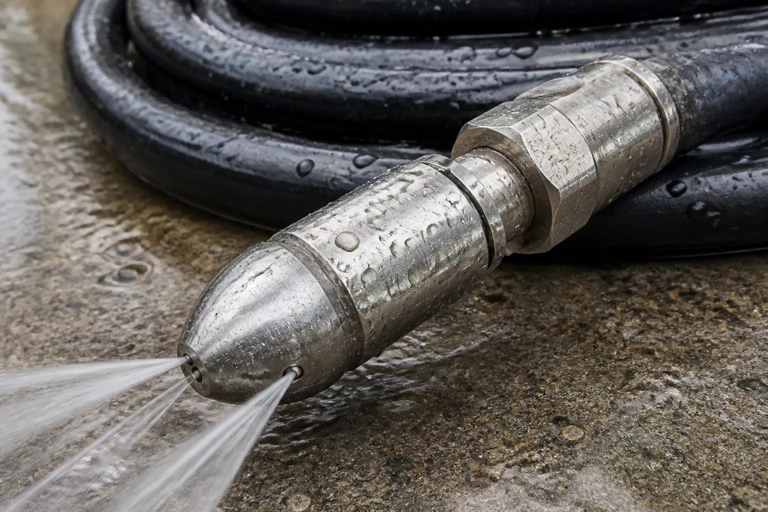 Hydro jetting nozzle used for drain cleaning in Tampa