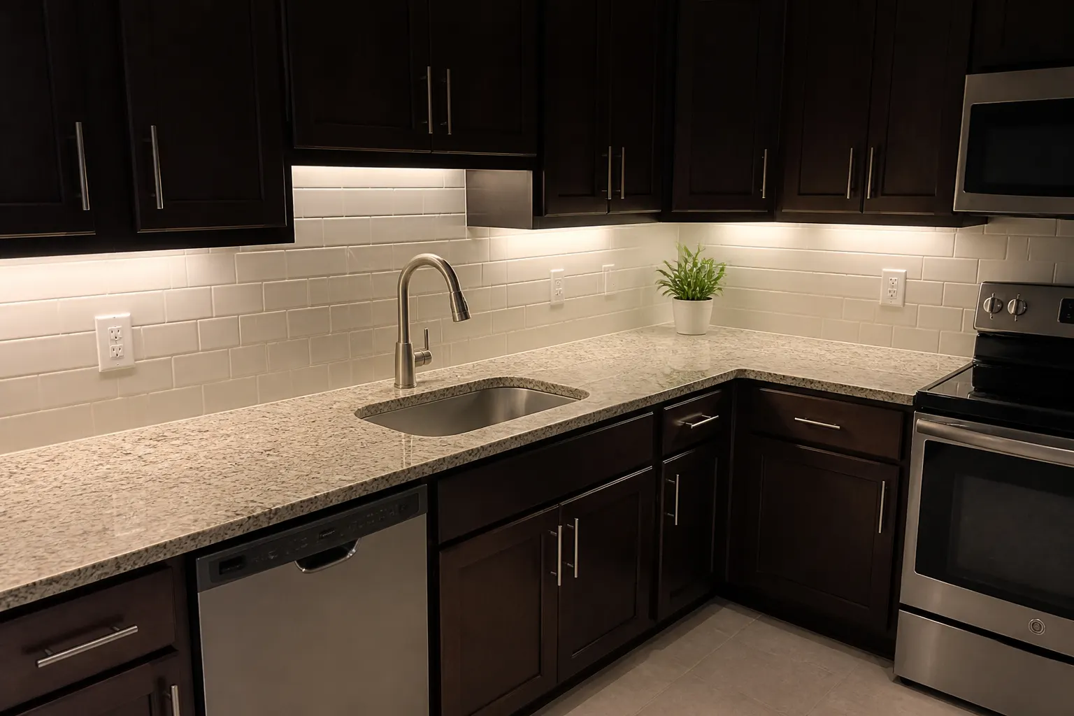 Under-cabinet indoor lighting in a Tampa kitchen Under-cabinet indoor lighting in a Tampa kitchen