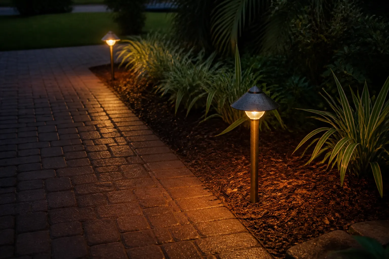 Outdoor path lighting along a Tampa walkway
